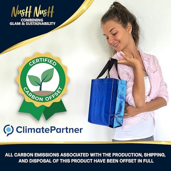 Blue Gift Bags Medium Size – Set of 12 Shiny Blue Reusable Gift Bags With Handle - Picture 2 of 5